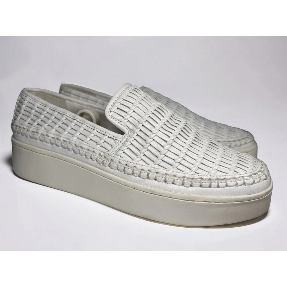 Vince Woven White Leather Stafford Platform Slip On Shoes 38 US Size Lk Nw